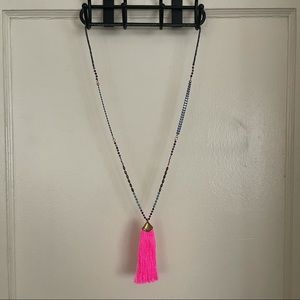Hot pink beaded tassel necklace